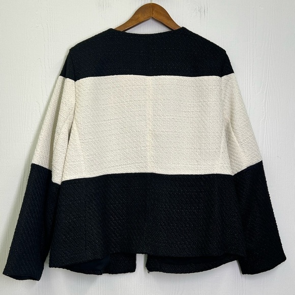 Chico's - Color Blocked Black And White Lined Zip Up Tweed Jacket Size XL - Picture 9 of 12